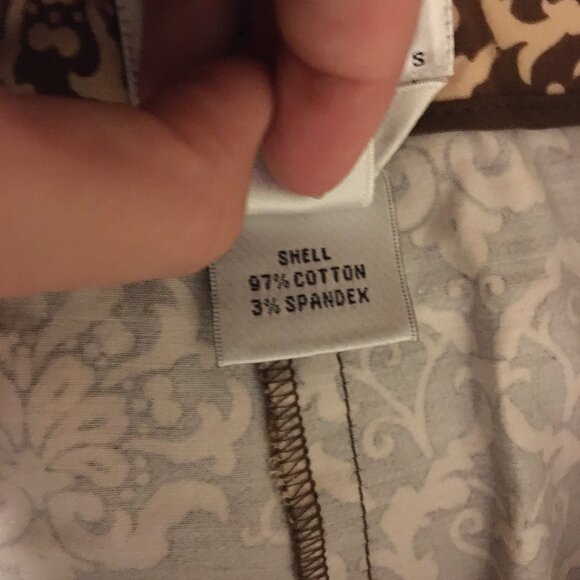 Talbots Brown Cream Damask Print Stretch Pants Size 8 Petite Cotton Blend - Picture 5 of 10